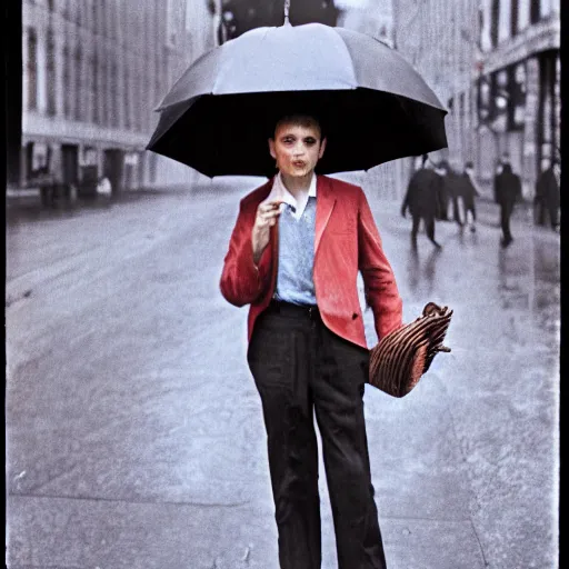 Image similar to young man holding an umbrella, 14mm high-resolution color photo