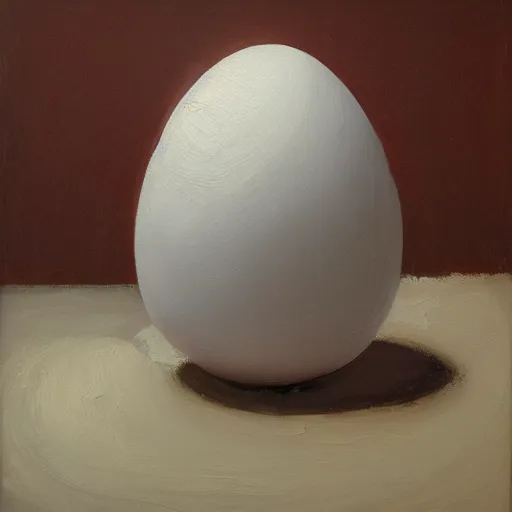 Prompt: an oil painting of a very large egg