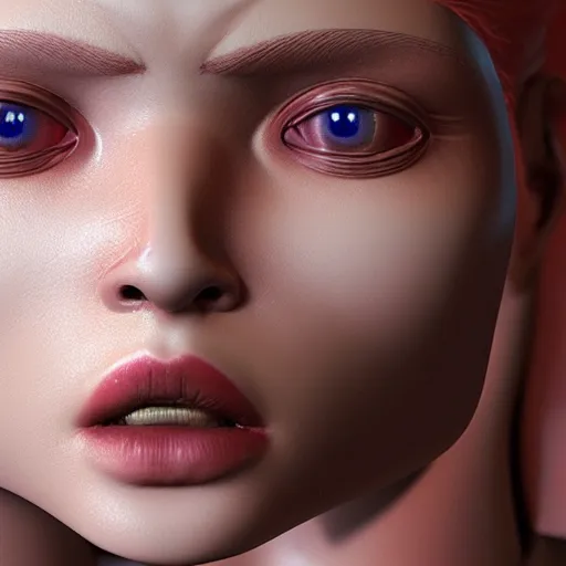 Image similar to a close up of a female face with plastic skin, sci-fi style, 3d digital art, high quality render, unreal engine 5, washed colors, Chie Yoshii, octane render,