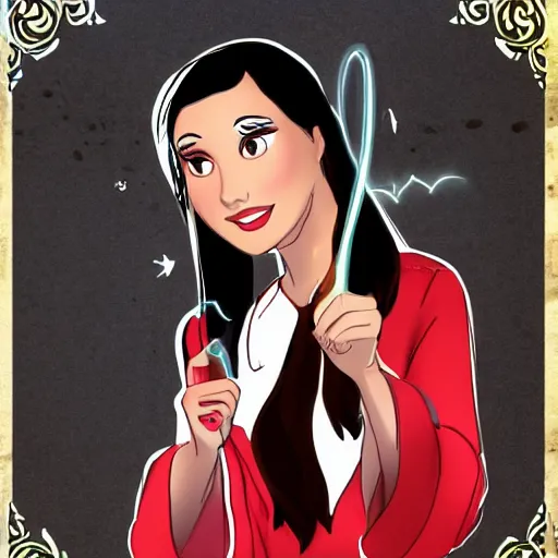 Prompt: stern looking beautiful girl in a labcoat, casting a magic spell, disney style, digital art,