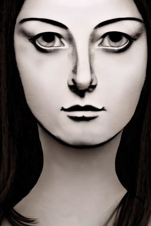 Image similar to beautiful portrait of a woman, negative no not mona lisa pose, beautiful woman, symmetry, perspective, portrait, by banksy 8 k