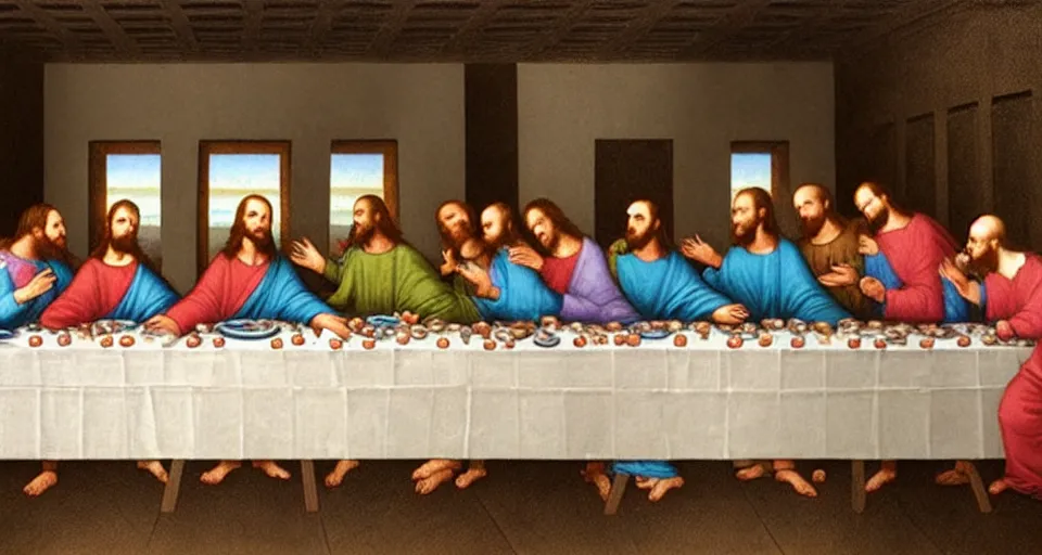 Image similar to The Last Supper, but every character is a baby