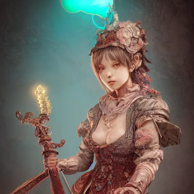 Image similar to the portrait of neutral good colorful female cleric bard as absurdly beautiful, gorgeous, elegant, skinny gravure idol, an ultrafine hyperdetailed illustration by kim jung gi, irakli nadar, intricate linework, sharp focus, bright colors, octopath traveler, final fantasy, unreal engine 5 highly rendered, global illumination, radiant light, detailed and intricate environment