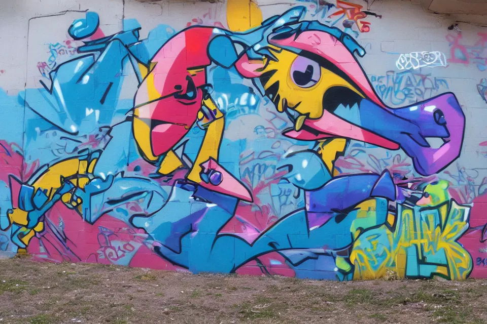 Prompt: graffiti by birdo, alex maksiov and john pugh, anamorphic, depth, vibrant