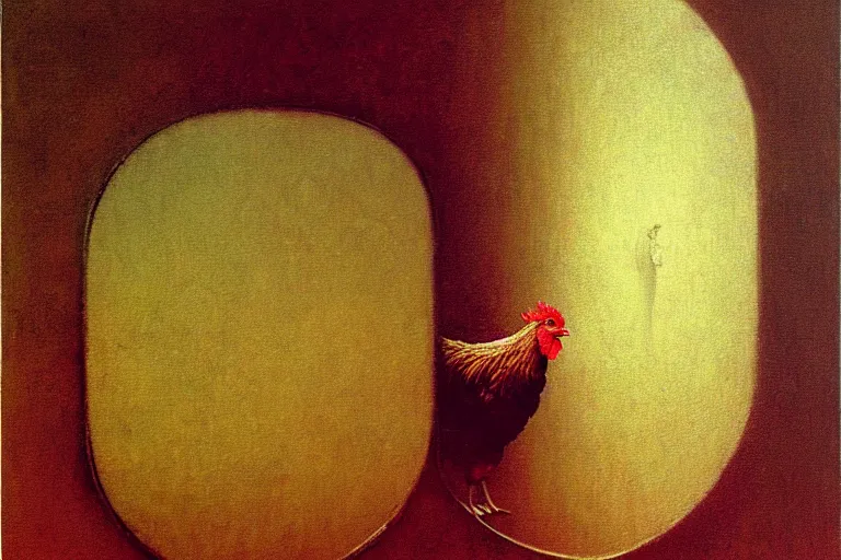 Image similar to a chicken trapped inside a mirror, beksinski, oil painting