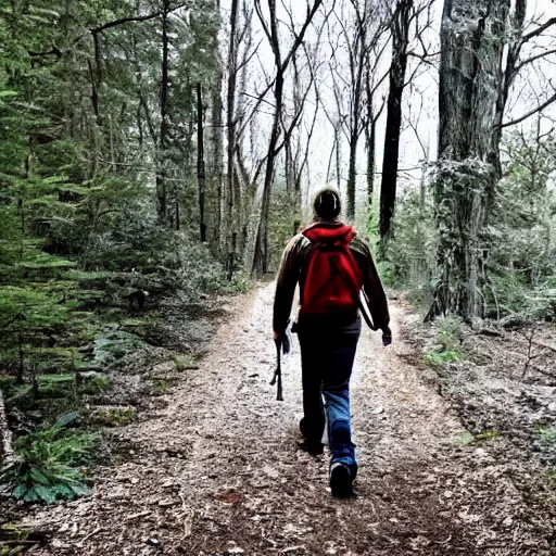 Image similar to modern day hunter, walking through the woods.