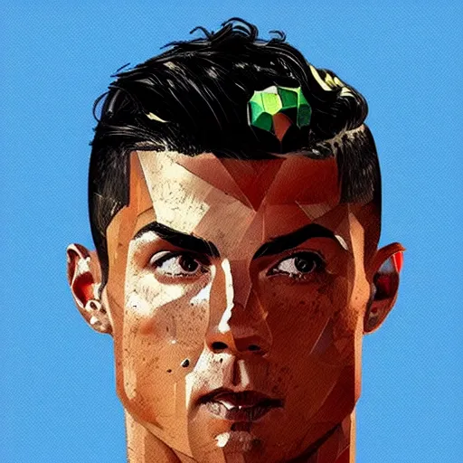 Prompt: Cristiano Ronaldo profile picture by Greg Rutkowski, asymmetrical, Organic Painting , Matte Painting, geometric shapes, hard edges, street art, trending on the artstation:2 by Sachin Teng:4