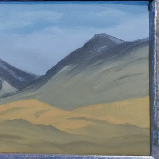 Image similar to painting of an obsidian landscape with mountains