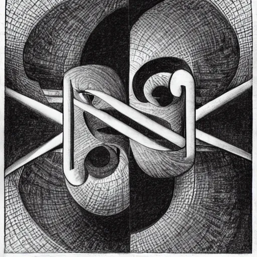 Image similar to Quantum mechanics portrayed in a drawing by M. C. Escher