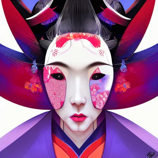 Image similar to a digital portrait of a geisha by android jones