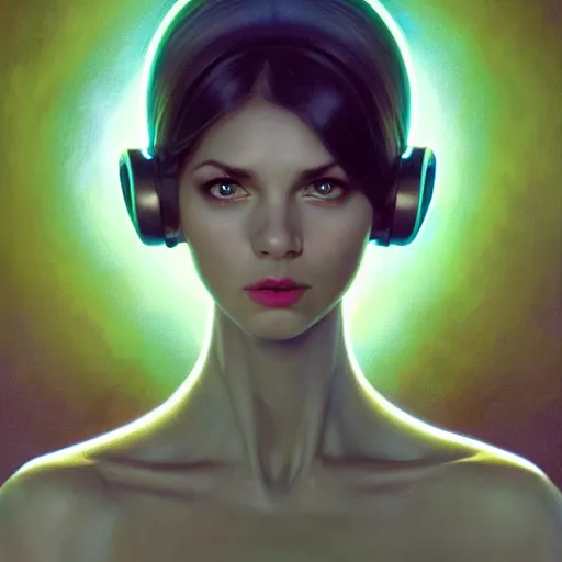 Prompt: wide angle full body portrait of an alien female with green eyes, a perfect face and perfect body, thin waist, mouth half open, intricate, single face, psychedelic background, highly detailed, digital painting, artstation, concept art, smooth, sharp focus, illustration, Unreal Engine 5, 8K, art by artgerm and greg rutkowski and alphonse mucha