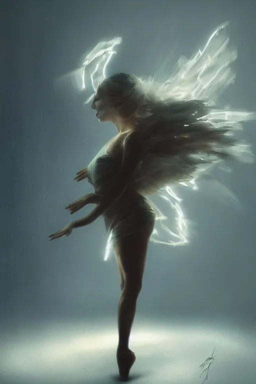 Prompt: dancer in the wind by artgem and greg rutkowski, light cone, reimagined by industrial light and magic