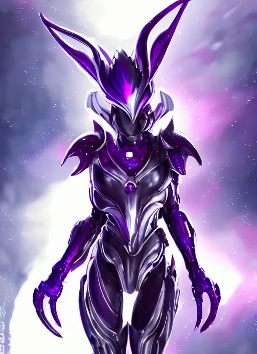 Image similar to cinematic full body, cosmic sized beautiful stunning giant robot mechan hot female dragon goddess, sharp sleek cyborg dragon head, sharp metal ears, smooth purple eyes, smooth fuschia skin, smooth silver armor, nebula, epic proportions, epic scale, macro furry, furry art, dragon art, goddess art, giantess art, warframe, warframe fanart, furaffinity, octane