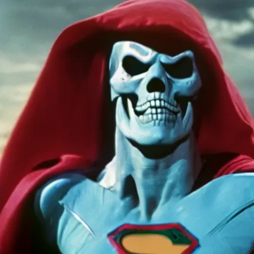 Prompt: movie still of skeletor as superman