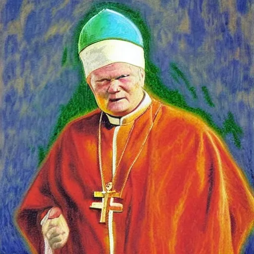 Image similar to portrait of john paul ii wearing piccolo's turban from dragon ball z by claude monet