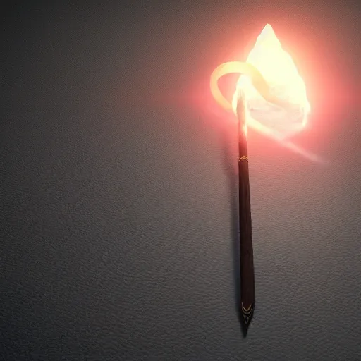 Prompt: ancient, extremely powerful wand emitting a magical glow, mystical, featured on artstation, octane render, photo realistic