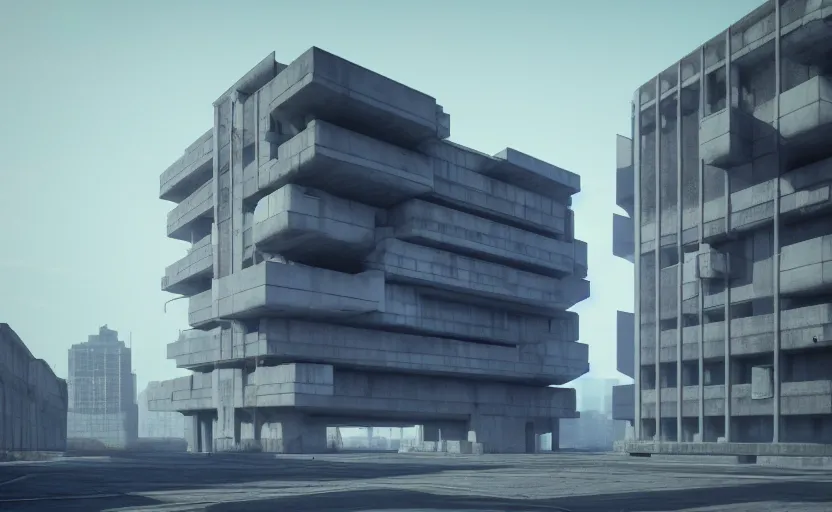 Image similar to brutalist architecture buildings, octane render, artstation trending, highly detailded