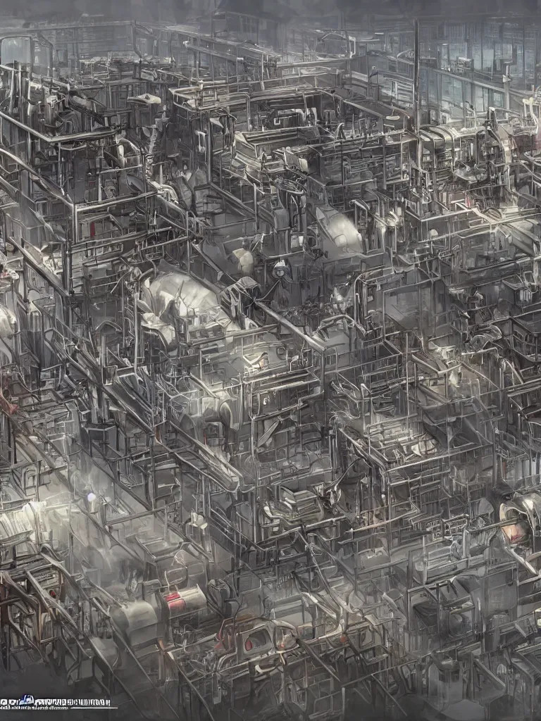 Prompt: photo realistic factories biter by disney concept artists, blunt borders, rule of thirds