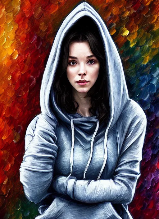 Prompt: catriona balfe, gray hoodie, jeans, beautiful hair, half body shot, path traced, highly detailed, high quality, digital painting, alena aenami, leonid afremov, lilia alvarado, shinji aramaki, karol bak, alphonse mucha, tom bagshaw