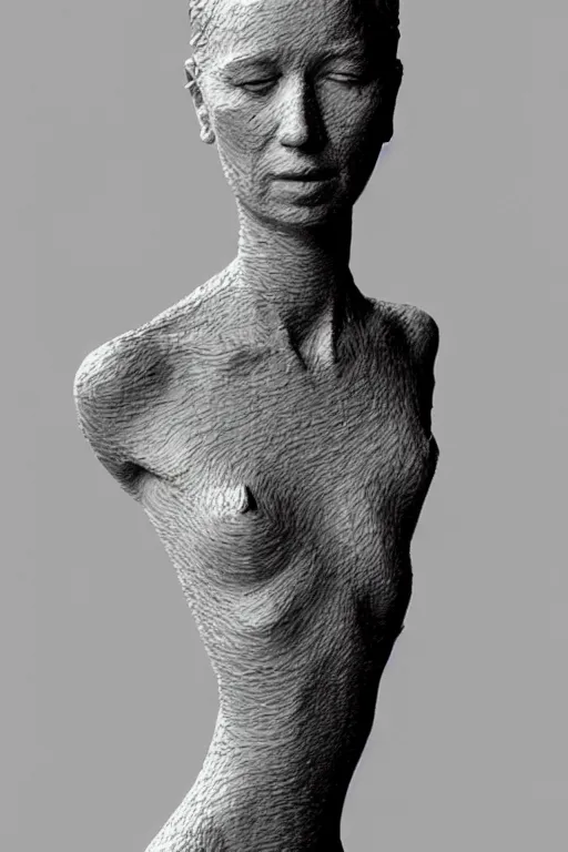 Prompt: delicate woman 3 d model statue by giacometti, intricate, highly detailed, hyper realistic, soft shadow