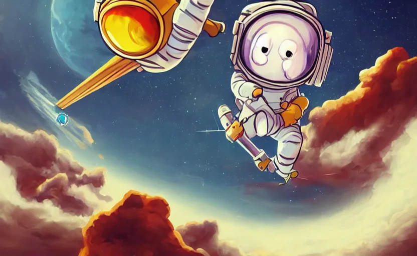 Prompt: astronaut on a nimbus could, mobius art style, trending on artstation, sharp focus, masterpiece