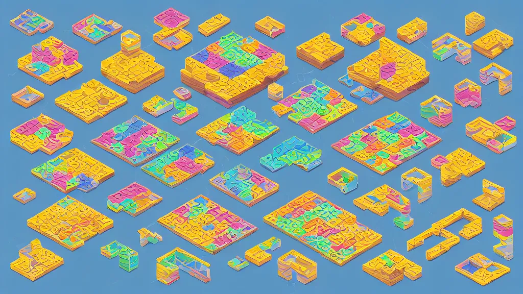 Image similar to sketched seasonable change isometric puzzle game, intricate design change