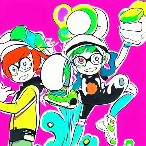 Prompt: Splatoon manga art illustration, colored illustration