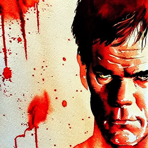 Prompt: dexter morgan is the punisher, detailed watercolor art, drew struzan illustration art, key art, portrait