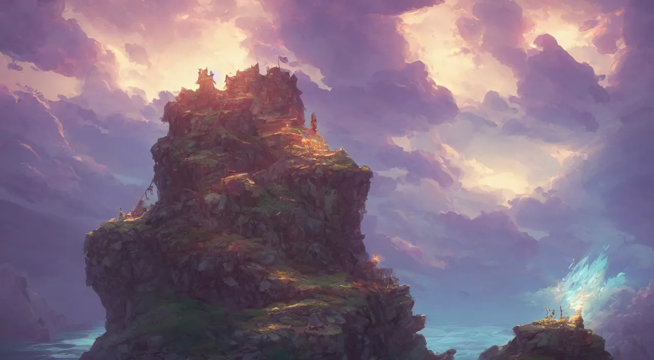 Prompt: castle on top of cliff over stormy seas, heartstone official fanart behance hd by Jesper Ejsing, by RHADS, Makoto Shinkai and Lois van baarle, ilya kuvshinov, rossdraws global illumination