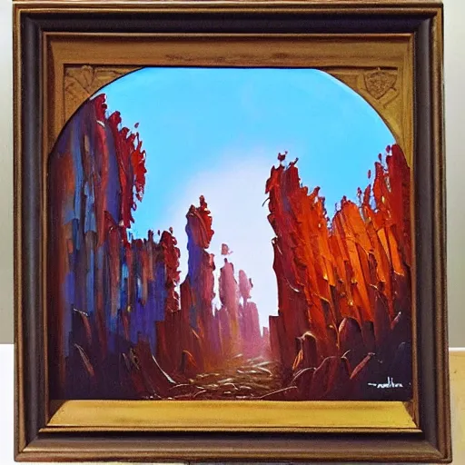 Image similar to colorful andreas rocha impasto!! acrylic painting of the gateway of a forgotten civilization