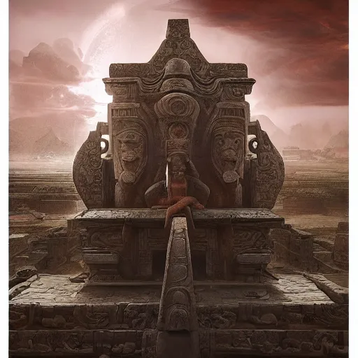 Prompt: ancient toltec carvings bound to the second attention by dreams and empowered by inorganic beings reveal secrets of human perception in high contrast cinematic light, mystical shadows, sharp focus, divine realm of gods, octane render, artist by greg rutkowski