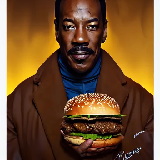 portrait of eddie murphy eating hamburgers, extra | Stable Diffusion