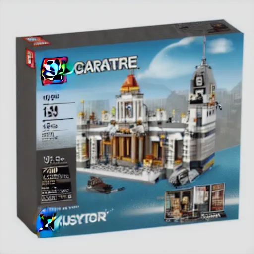 Image similar to Box art for a LEGO set of a high profile court case