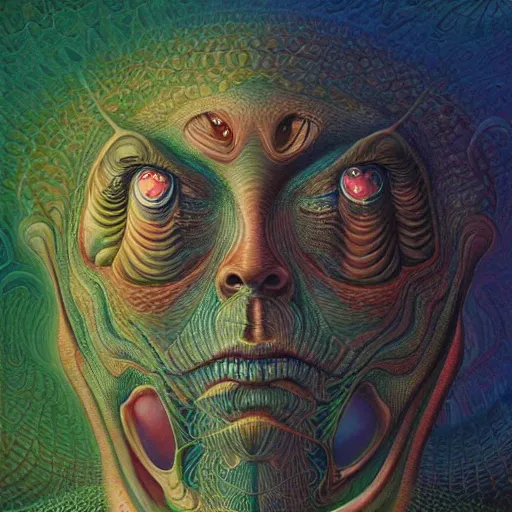 Image similar to Complex alien fractal structure, by alex grey, by Esao Andrews and Karol Bak and Zdzislaw Beksinski and Zdzisław Beksiński, trending on ArtStation