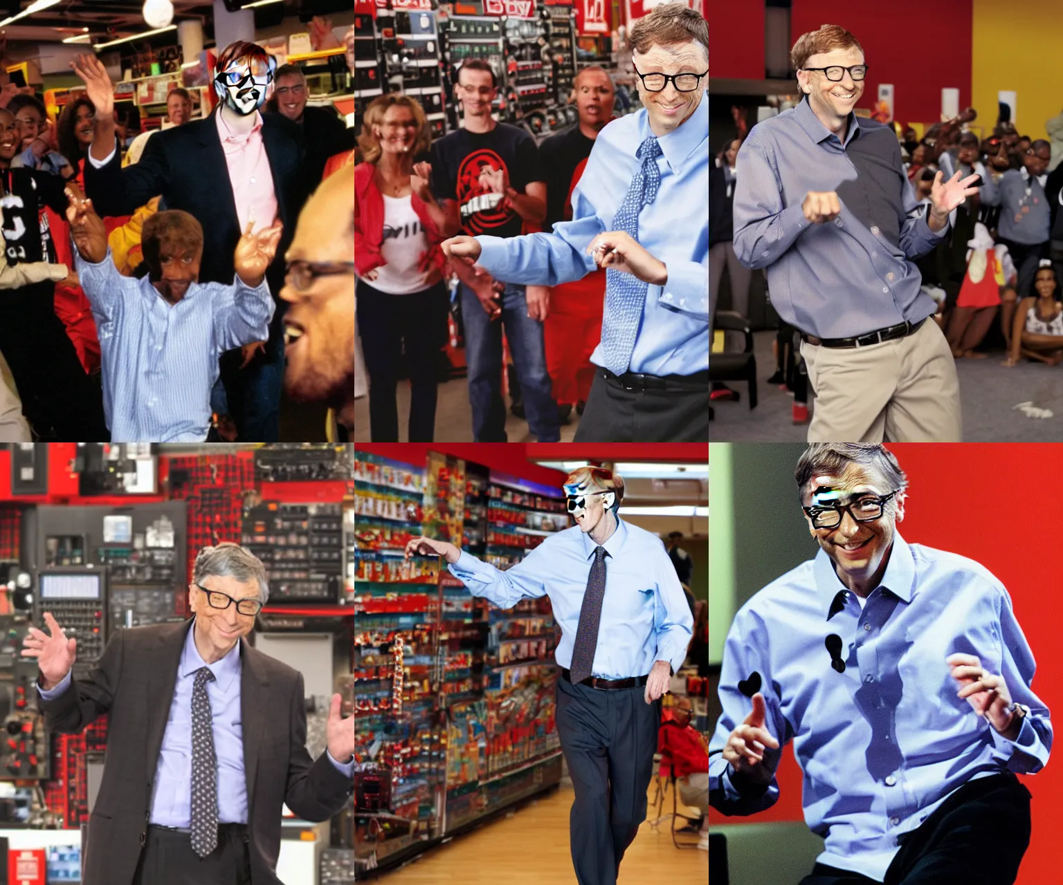 Prompt: bill gates krumping in circuit city