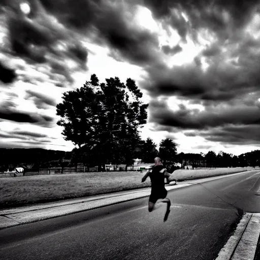 Image similar to running over the sky, 4k, post-processing, dramatic, intense moment