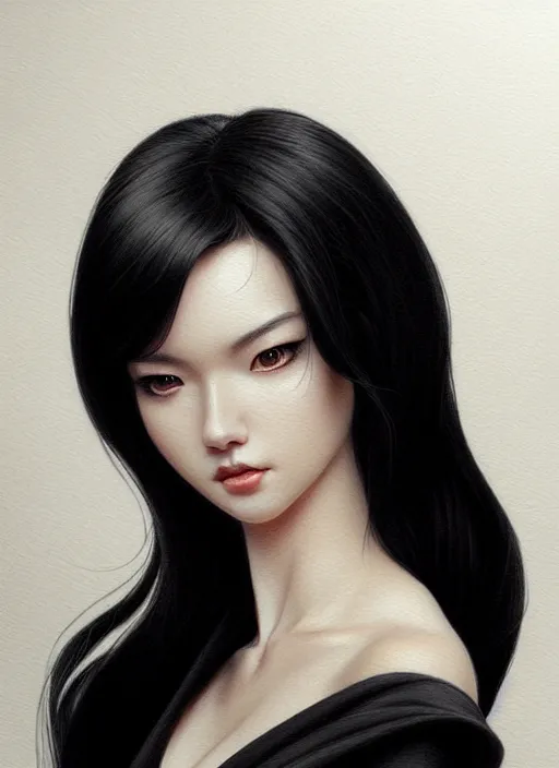 Image similar to photo of a elegant young woman in the style of WLOP and Stefan Kostic and Artgerm, black hair, black dress, realistic, sharp focus, 8k high definition, insanely detailed, intricate, elegant, art by stanley lau and artgerm
