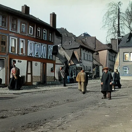 Prompt: A ghetto in Germany, 1942, color.