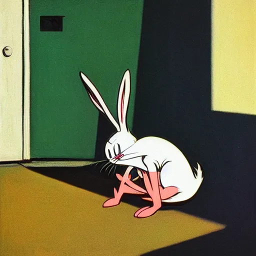 Image similar to bugs bunny drunk in an alley by Edward hopper