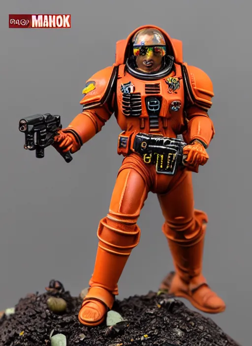 Image similar to 8 0 mm resin detailed miniature of elon musk as a warhammer 4 0 k space marine, product introduction photos, 4 k, full body,