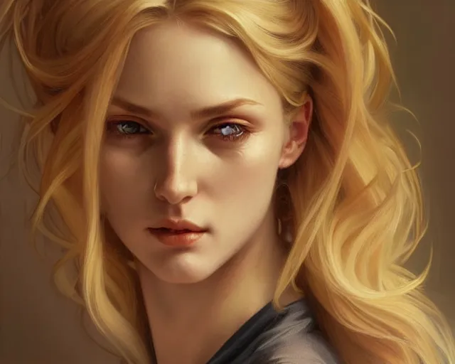 Image similar to portrait of blonde girl with mutiple heads, jump suit, vivid eyes, real life skin, intricate, elegant, highly detailed, artstation, concept art, smooth, sharp focus, art by artgerm and greg rutkowski and alphonse mucha