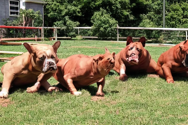 Image similar to strong muscle bull dogs posing in the yard