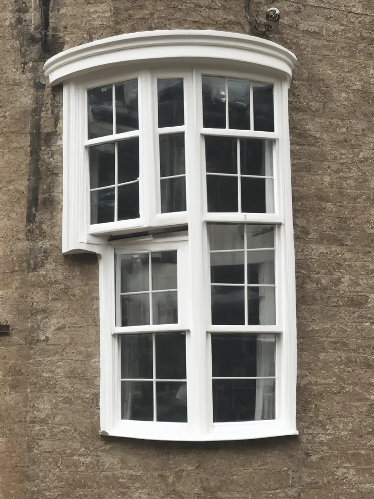 Prompt: oval sash window on a british wall