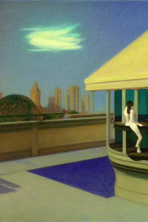 Image similar to liminal vaporwave surrealism, painted by Edward Hopper, painted by Monet, airbrush