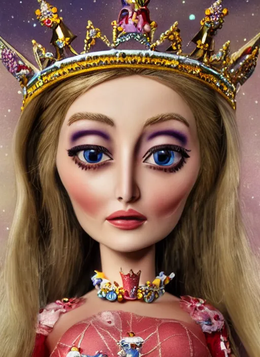 Image similar to closeup face profile portrait of tin toy sharon tate as a fairytale princess wearing a crown eating cakes, bikini, depth of field, zeiss lens, detailed, symmetrical, centered, fashion photoshoot, by nicoletta ceccoli, mark ryden, lostfish, breathtaking, 8 k resolution, extremely detailed, beautiful, establishing shot, artistic, hyperrealistic, octane render