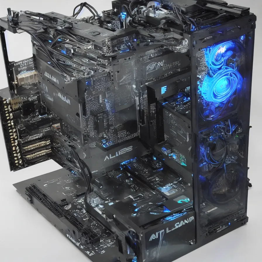 Image similar to alien pc build, ultra realistic.