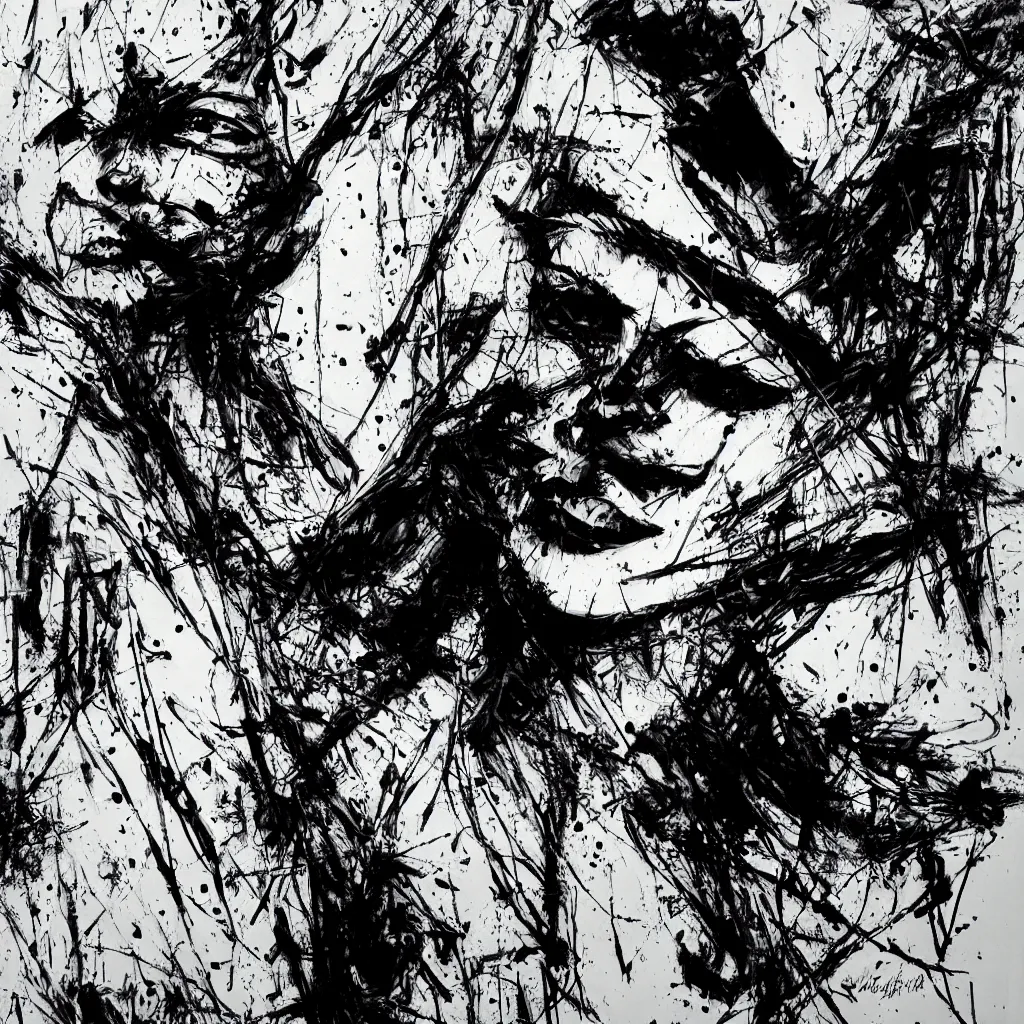 Image similar to abstract expressionism black and white artwork black lines 3 d sculpture painting highly detailed high quality by jackson pollock by russ mills 8 k