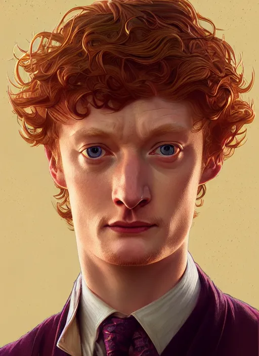 Image similar to portrait of james acaster, d & d, fantasy, intricate, elegant, highly detailed, digital painting, artstation, concept art, smooth, sharp focus, illustration, art by artgerm and greg rutkowski and alphonse mucha