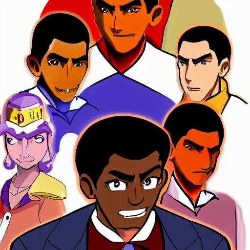 Prompt: a JoJos Bizzarre Adventure character looking like Barack Obama, color scheme