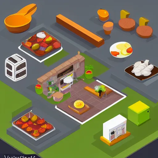 Image similar to isometric tileset for a cooking game